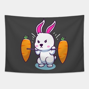 Rabbit Lifting Carrots Barbell Tapestry