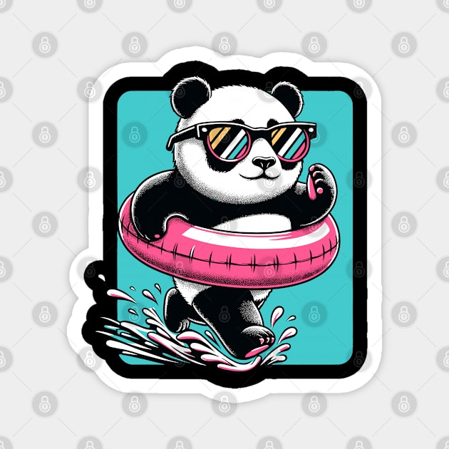 Pool Party Panda in Sunglasses on a Pink Float Funny Pool Panda Magnet by KsuAnn