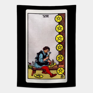 Card #71 - Eight Of Pentacles - Rider Waite Smith Tarot Tapestry