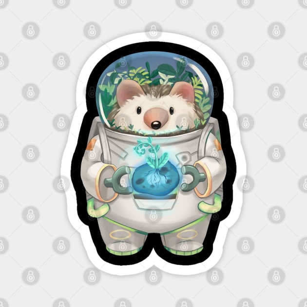 Solarpunk Astronaut Hedgehog Magnet by PamelooArt