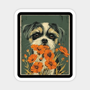 Shih Tzu Dog Flowers Photo Art Design For Dog Onwer Magnet