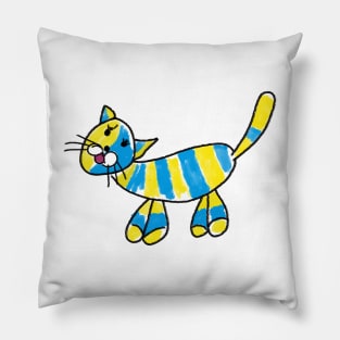 cat art  from Ukrainian children art Pillow