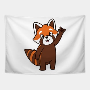 Cartoon red panda shows I love you - ASL hand gesture Tapestry