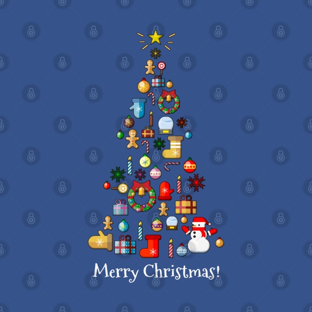 Merry Christmas Holiday Tree with Symbols of Christmas by Dibble Dabble Designs