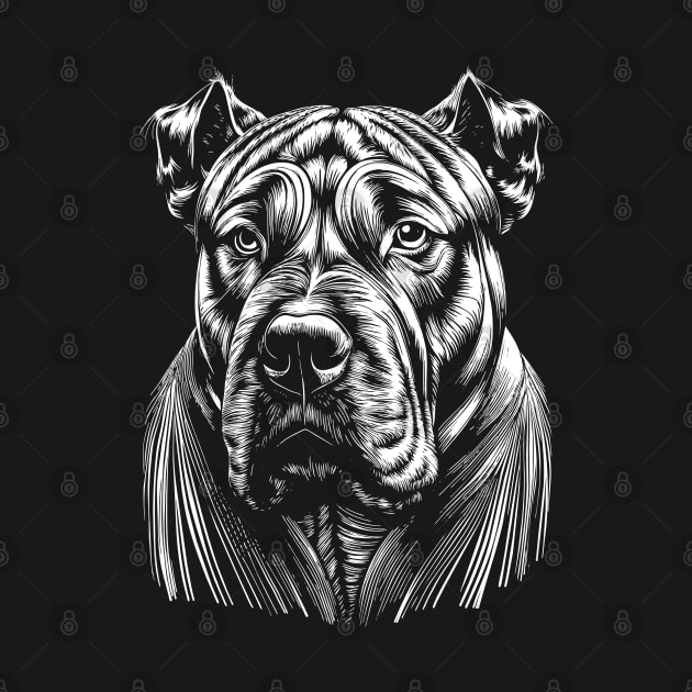 American Bulldog Portrait White on Black by Ravenglow