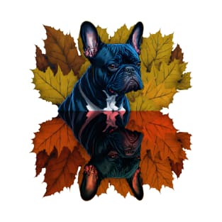 Fall Leaves Blue French Bulldog T-Shirt