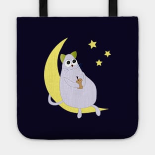 Cute Cat Looks At Stars Tote