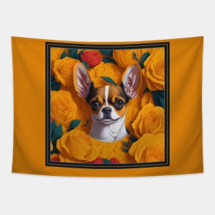 Dogs, Chihuahua and flowers, dog, style vector (yellow version 2 Chihuahua) Tapestry