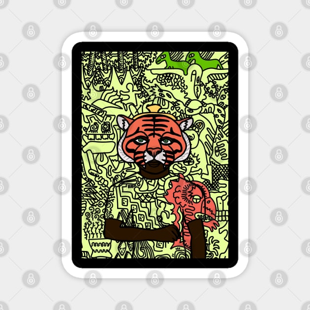 Switzerland - Green-Eyed Male Character with Animal Mask and Doodle Accent Magnet by Hashed Art