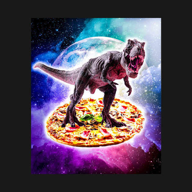 Discover Tyrannosaurus Rex Dinosaur Riding Pizza In Space - Dinosaur Riding Pizza - T-Shirt