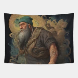 Trippy ancient man with abstract design Tapestry