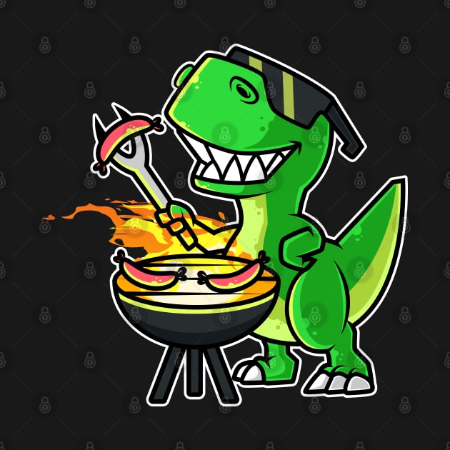 Cool Dinosaur Tyrannosaurus Cooking Sausages Barbecue BBQ graphic by theodoros20