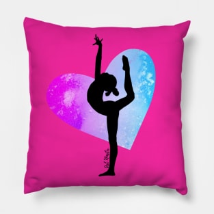 Dancer Silhouette in a Watercolor Heart Pillow