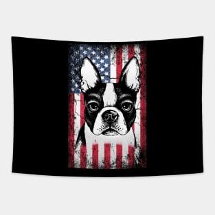 Patriotic Boston Terriers American Flag Tapestry