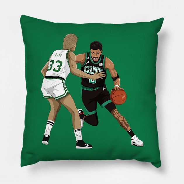 Jayson Tatum vs Larry Bird Pillow by xavierjfong