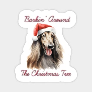 Christmas Afghan Hound Dog in Santa Hat Magnet