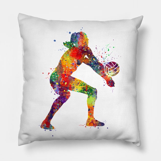 Volleyball Girl Player Watercolor Sport Gift Pillow by LotusGifts