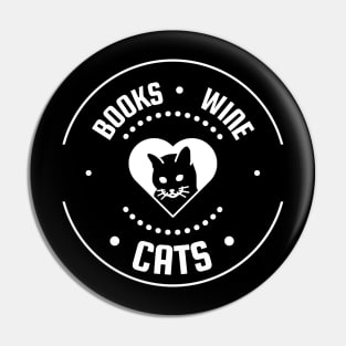 Books Wine Cats Pin