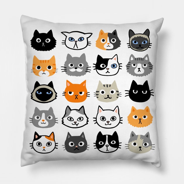 Assorted Cat Faces | Cool Kitty Lover's Pillow by Coffee Squirrel