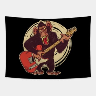 Vintage Chimpanzee Guitar Player Graphic Tapestry