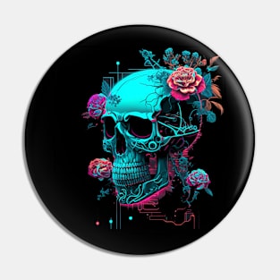 Robotic Flowers Skull Pin