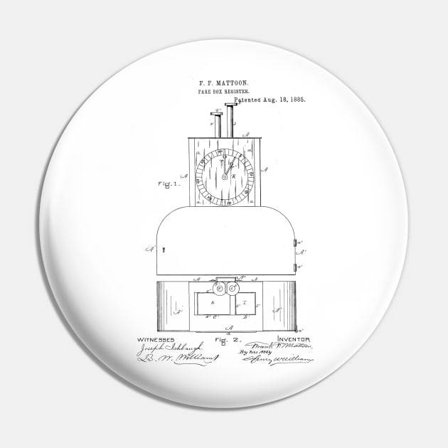 Fare box register Vintage Patent Hand Drawing Pin by TheYoungDesigns