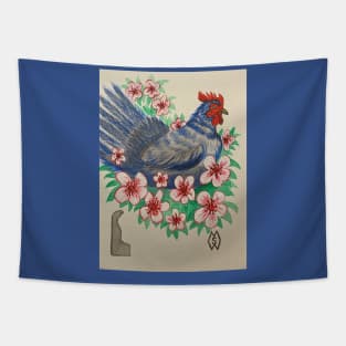 Delaware state bird and flower, the blue hen and peach blossom Tapestry