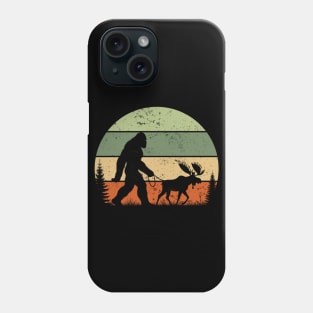 Vintage Bigfoot Walking a Moose Retro Sunset Outdoor Phone Case