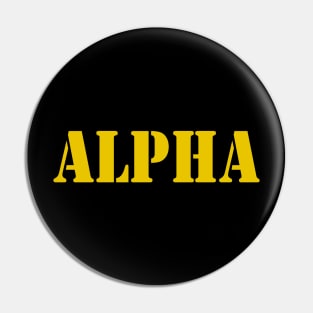 Alpha in yellow font, military style Pin