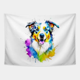 Colorful Australian Shepherd Splatter Art - Dog Lover's Delight Tapestry