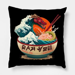 Ramen of Kanagawa monster dragon in sea front of sun Pillow