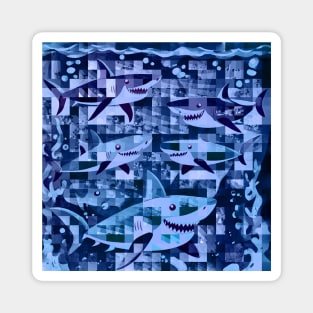 Abstract Sharks in Blue Water Magnet