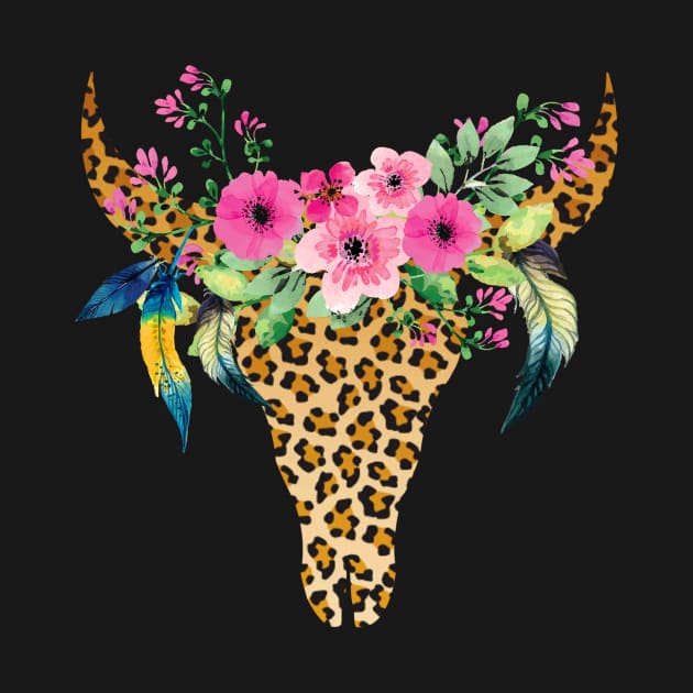 Cow Bull Skull Floral Skeleton by SkullGrungeSHOP