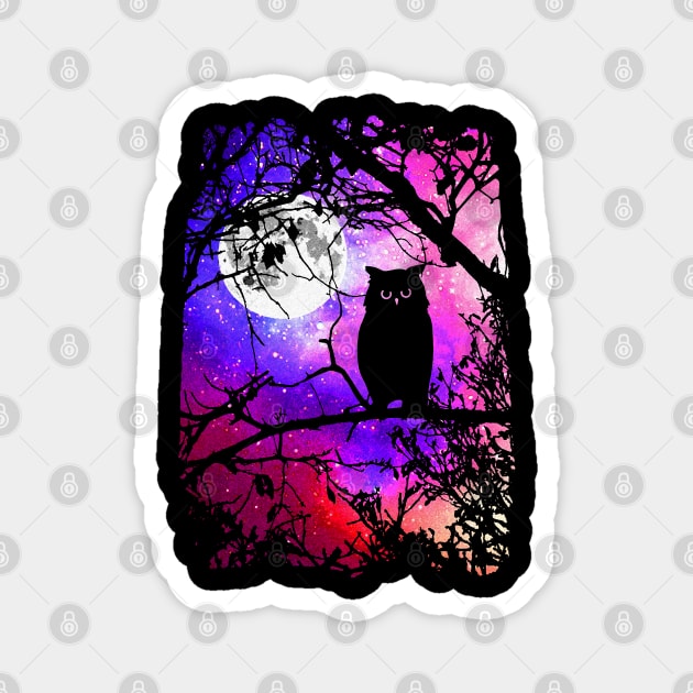 Owl Moon with Night Sky Stars Magnet by robotface