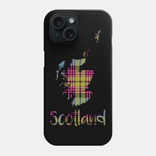 Scotland Pink, Blue and Yellow Tartan Map Typography Design Phone Case