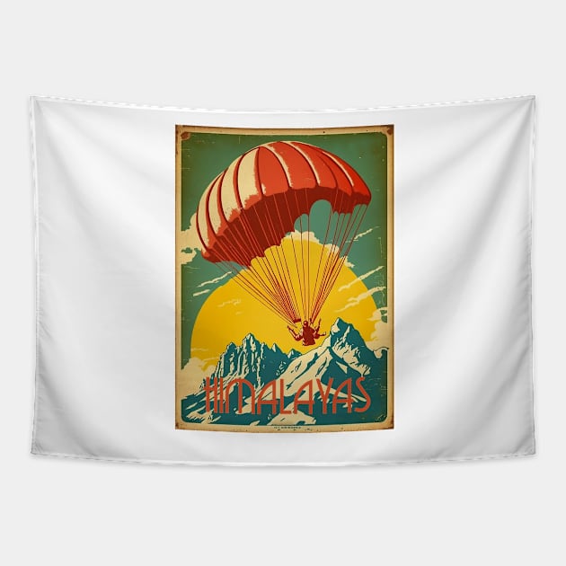 Himalayas Paragliding Vintage Travel Art Poster Tapestry by OldTravelArt