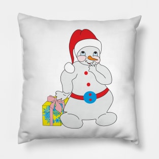 The snowman with a gift Pillow