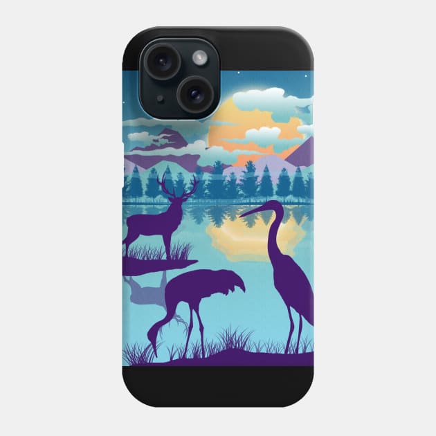 Stork Lake Nature Landscape Phone Case by Mr Bushido