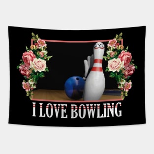 I Love Bowling Floral Tapestry