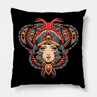 cobra girl oldschool tattoo Pillow