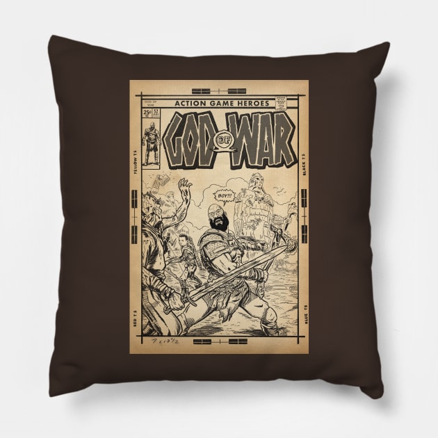 God of War fan art comic cover line art Pillow by MarkScicluna