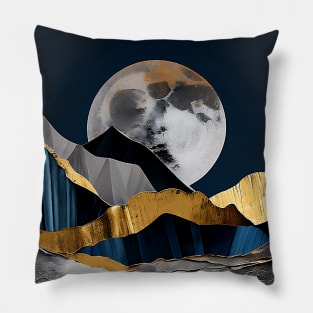 Metallic Moonlit Mountains Pillow