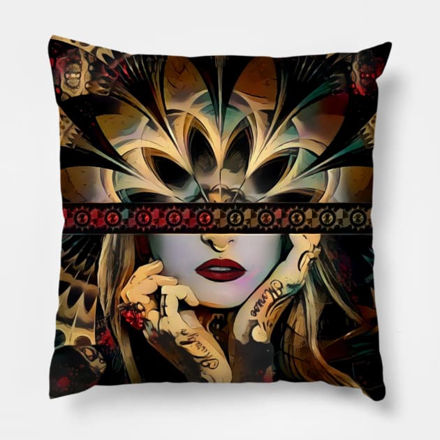 The Lady of a Thousand Swords (Desert Tribal Fractal Fusion) Pillow by San Jaya Prime