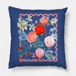 Garden Roses on Blue Pillow