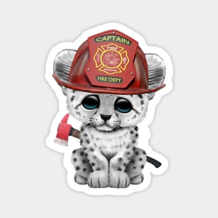 Cute Snow Leopard Cub Firefighter Magnet