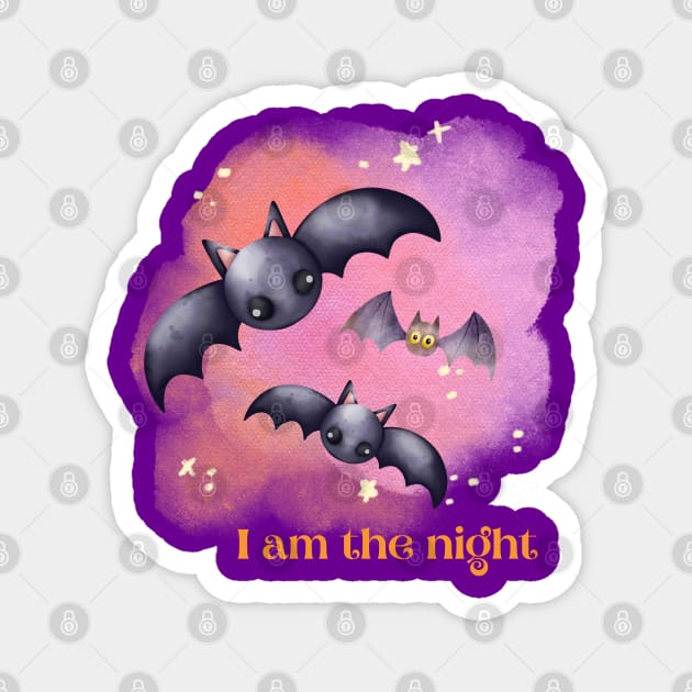 I am the night cute watercolor pastel goth bat pun Magnet by Witchy Ways