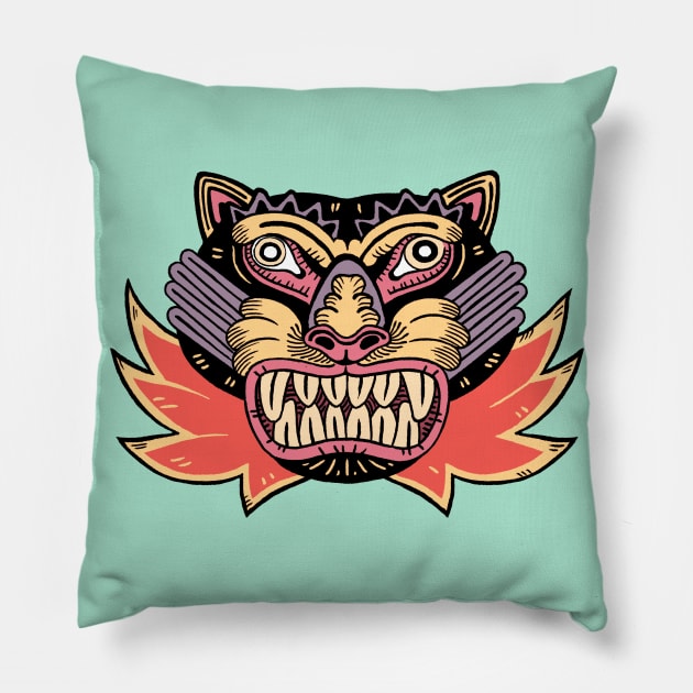 Mexican folk art black panther Pillow by ikerpazstudio