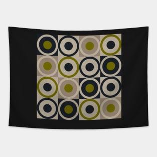 Retro Square and Circle Tile Olive Black and Cream Tapestry