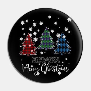 Nebraska Merry Christms Buffalo Plaid Xmas Tree  Pin