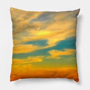 Serene sunset scenery with clement warm clouds standing out from the blue sky Pillow